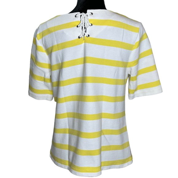 Talbots Tops Womens Size Medium White Yellow Boat Neck Stripes Short Sleeves - Picture 3 of 11